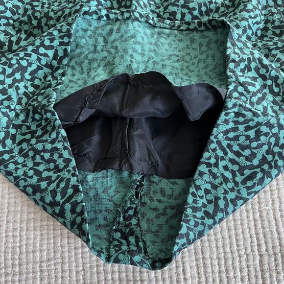 Vintage Kenar Linen Skirt Womens Small Teal Black Abstract Pencil High Waist 90s - Picture 9 of 10